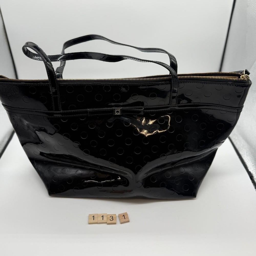Kate Spade Jeralyn Camellia Black Patent Leather Tote Bag scuff mark